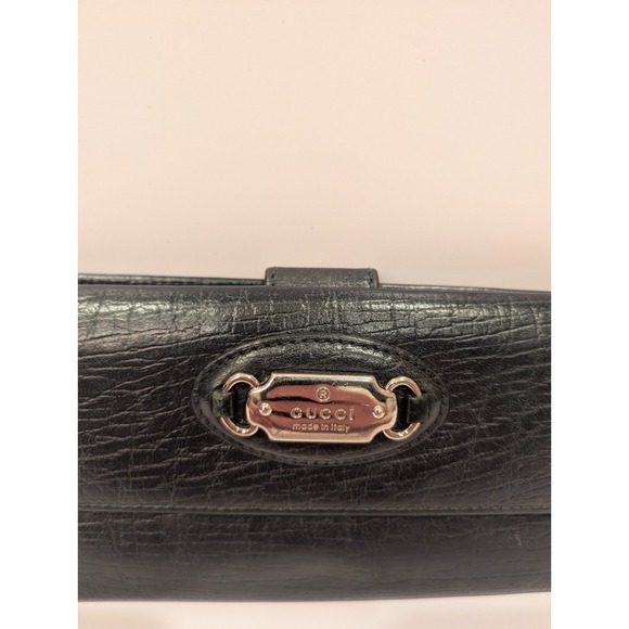 GUCCI Black Leather Continental Wallet‎ Womens Checkbook Credit Card Authentic - Picture 3 of 11